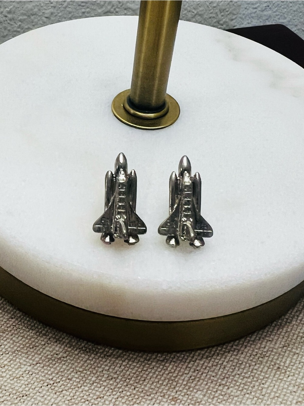 Silver Space Shuttle Stud Earrings - Minimal Rocket Design